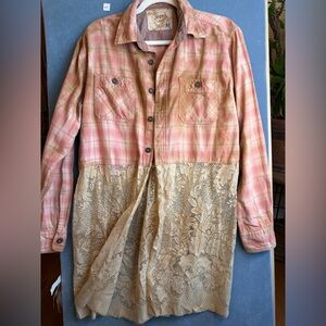 FLASH And TRASH Pink Plaid and Lace Button-Up Shirt